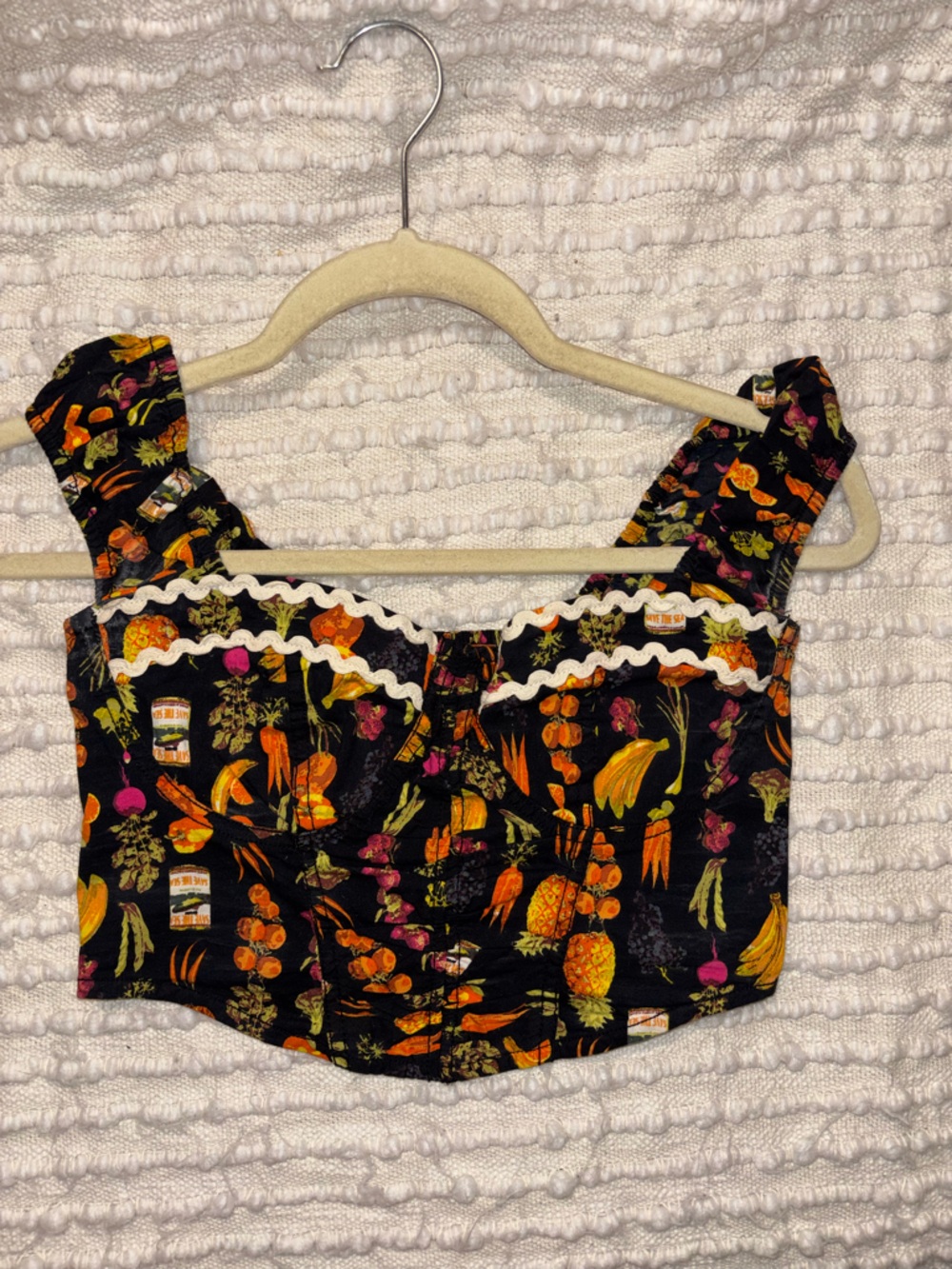 Urban Outfitters Black Crop Top with Orange, Yellow & Pink Vegetable Print